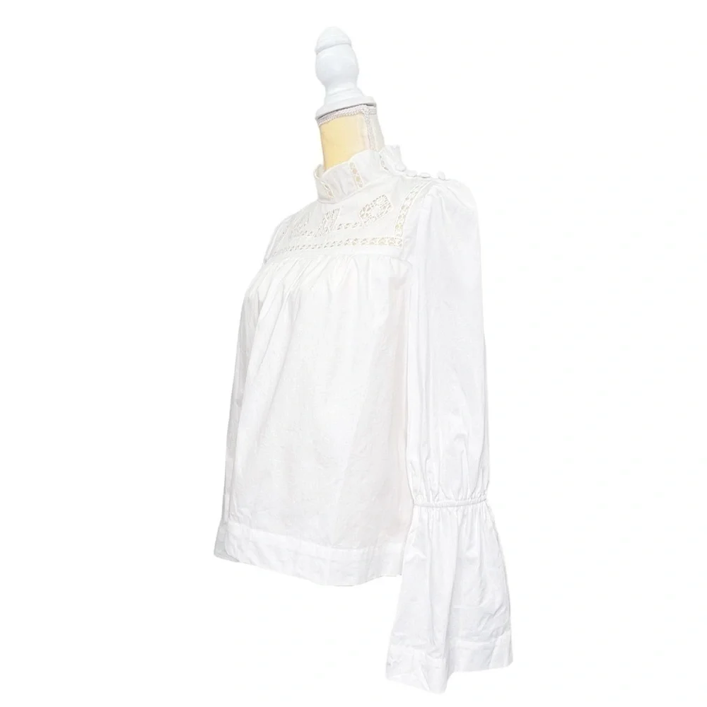Free People White Cotton Blouse Size XS Bell Sleeves Crochet Eyelet Lace New NWT